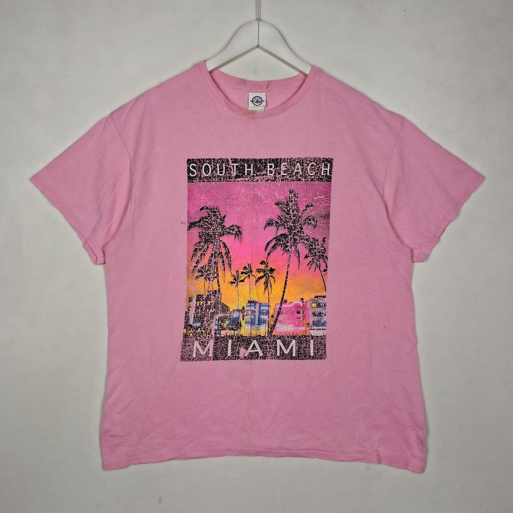 Delta Pro Weight South Beach Miami Pink Graphic T-Shirt XL Short Sleeve Cotton